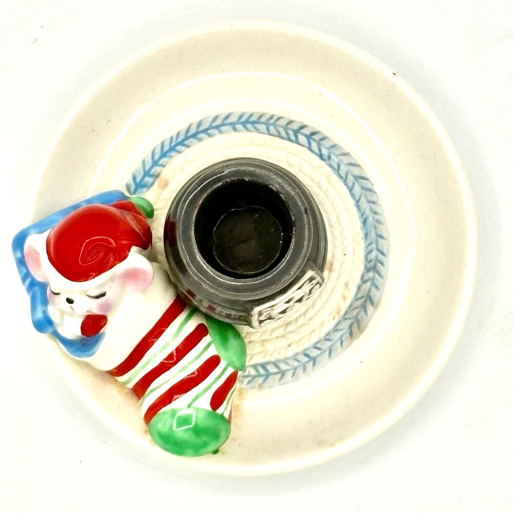 Vintage 1983  Avon Christmas Snuggly Mouse By Stove - Ceramic Candle Holder - Picture 8 of 8
